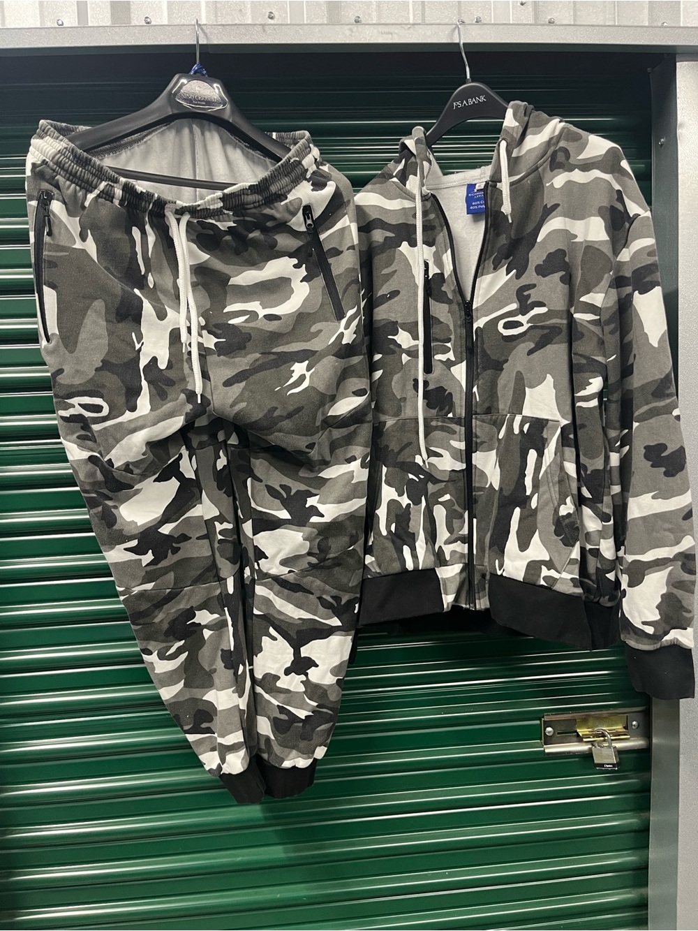 Richmond Men’s Gray Black White Camo Zip Hoodie & Joggers Set